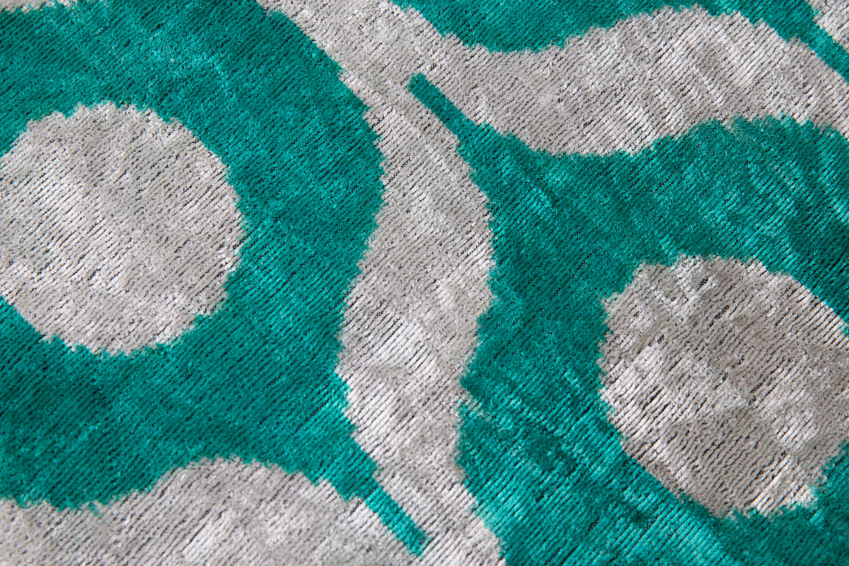 Handmade Velvet Throw Pillow - 16x16 Inches, Naturally Vegetable-Dyed, Premium Down Feather Insert - Teal and Beige Geometric Circle Design, Luxury Home Decor Accent