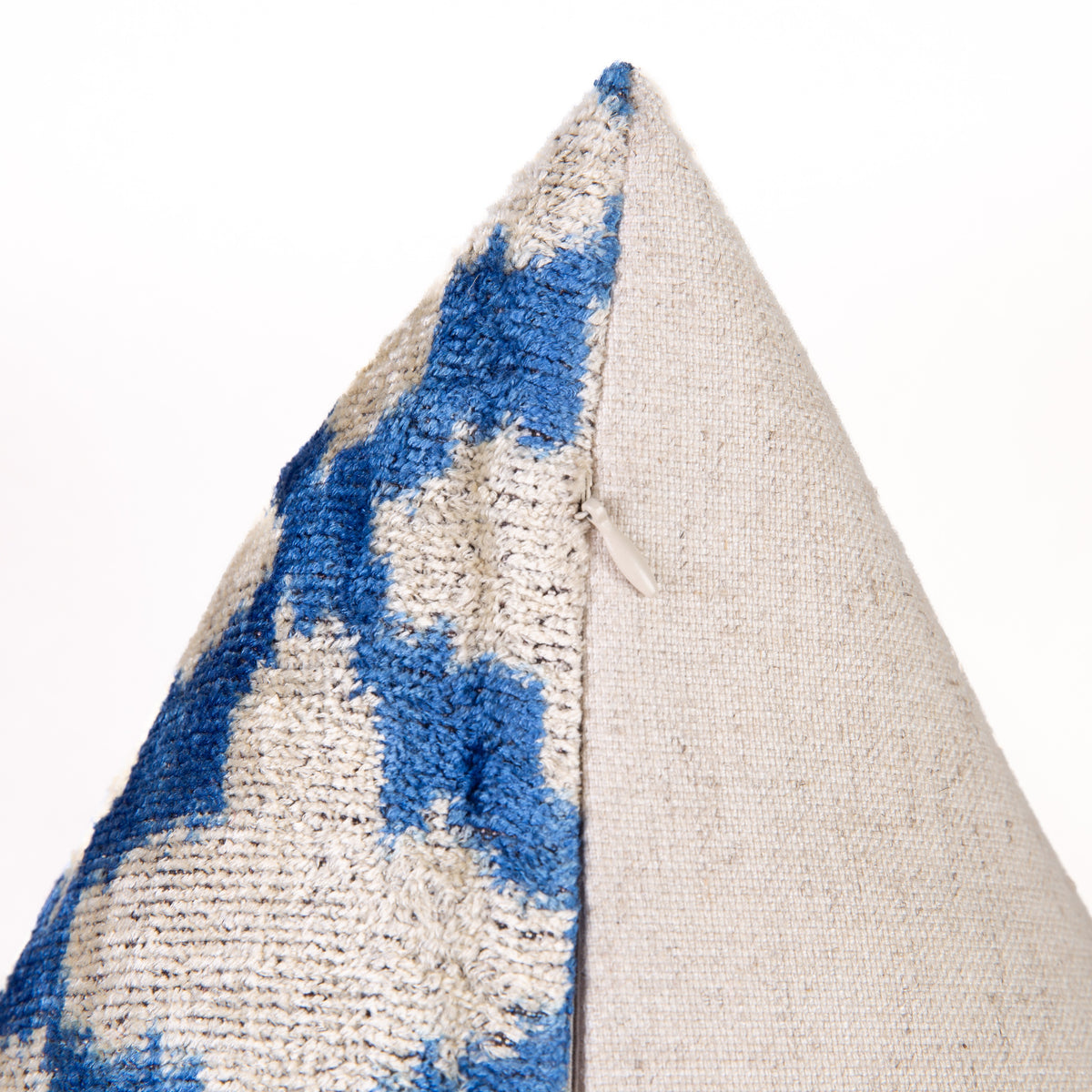 Handmade Velvet Throw Pillow - 16x24 Inches, Naturally Vegetable-Dyed, Premium Down Feather Insert - Blue and Beige Moroccan Trellis Design, Luxury Home Decor Accent
