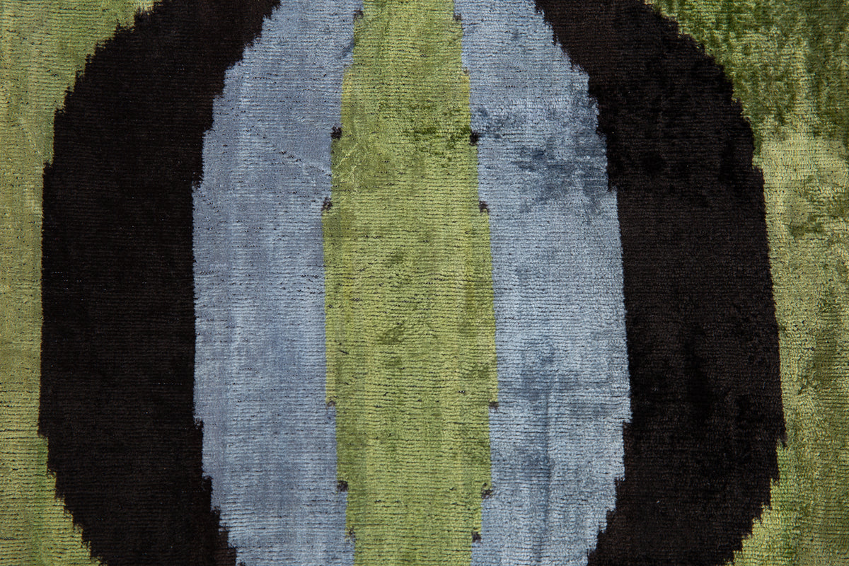 Handmade Velvet Throw Pillow - 16x16 Inches, Naturally Vegetable-Dyed, Premium Down Feather Insert - Green, Black, and Gray Abstract Design, Luxury Home Decor Accent