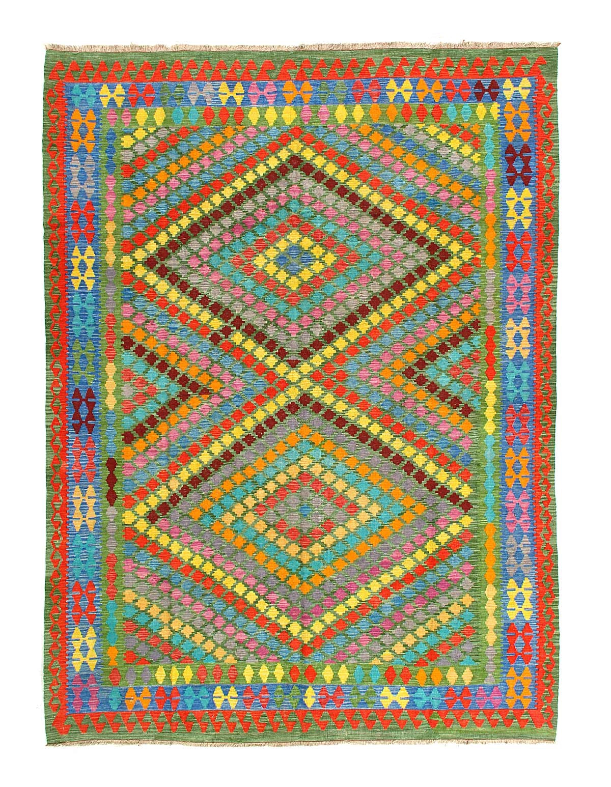 Caucasian Tribal Style Flat Weave kilim - 6'9'' X 9'5''