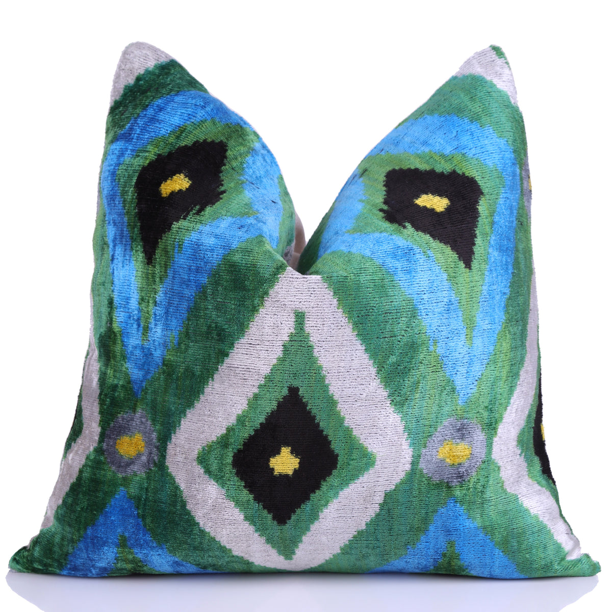 Emerald & Blue Geometric Velvet Pillow – 16x16” | Handmade Luxe