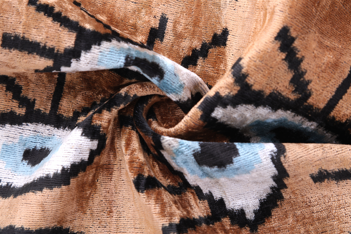 Handmade 16x16 Velvet Pillow – Evil Eye Pattern in Blue & Tan Brown