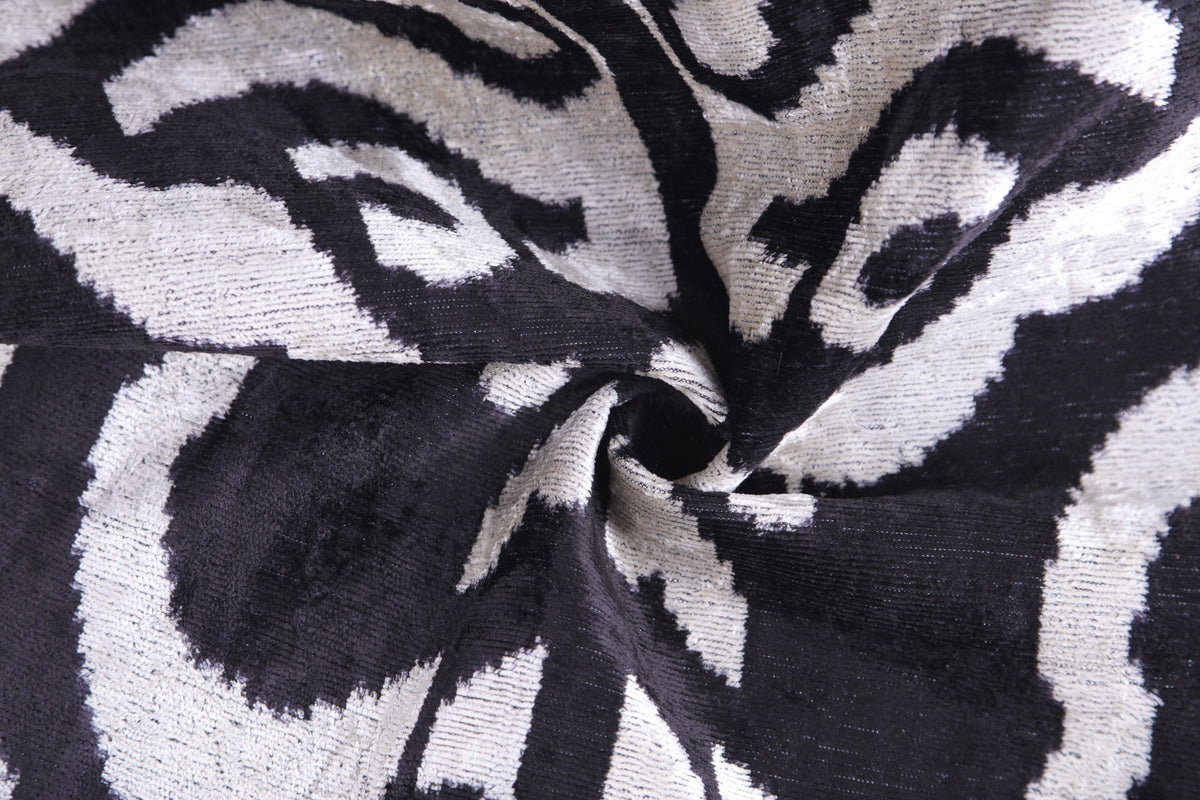 Handmade 16x16 Velvet Pillow – Black & White Ikat Medallion