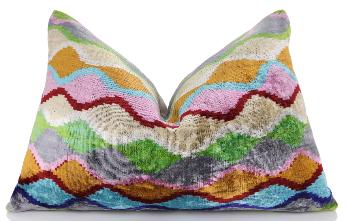 Colorful Wave Silk Velvet Pillow 16x24 – Handcrafted in California