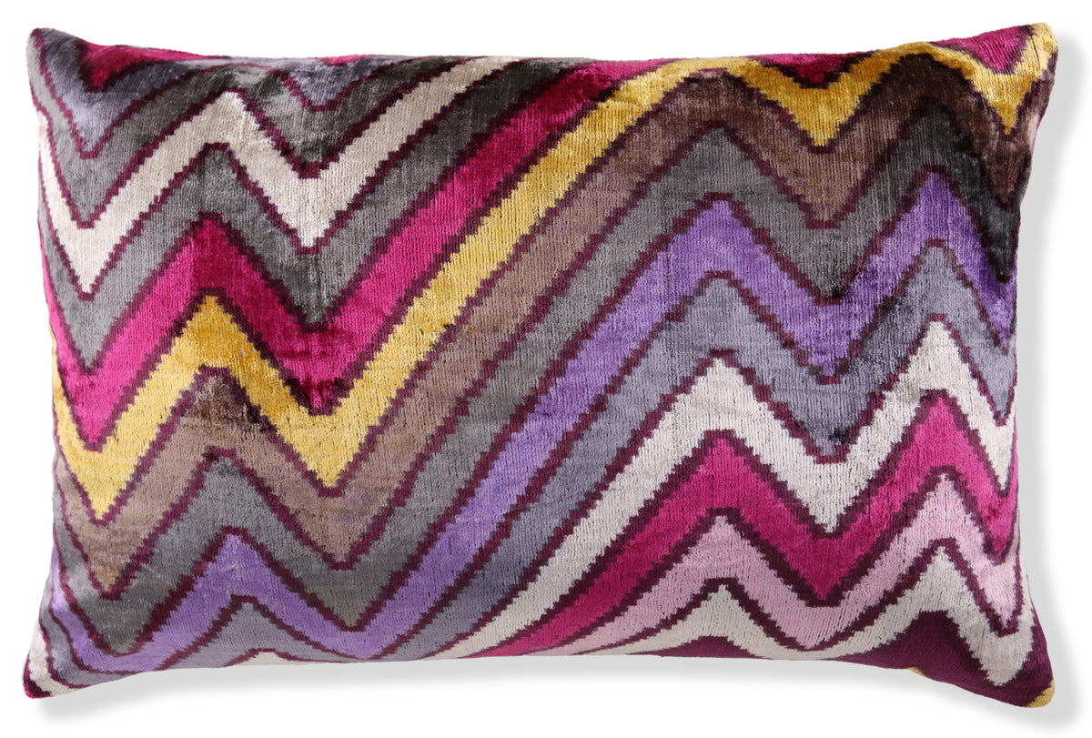Zigzag Silk Velvet Pillow 16x24 – Fuchsia & Gold, Handmade Luxe