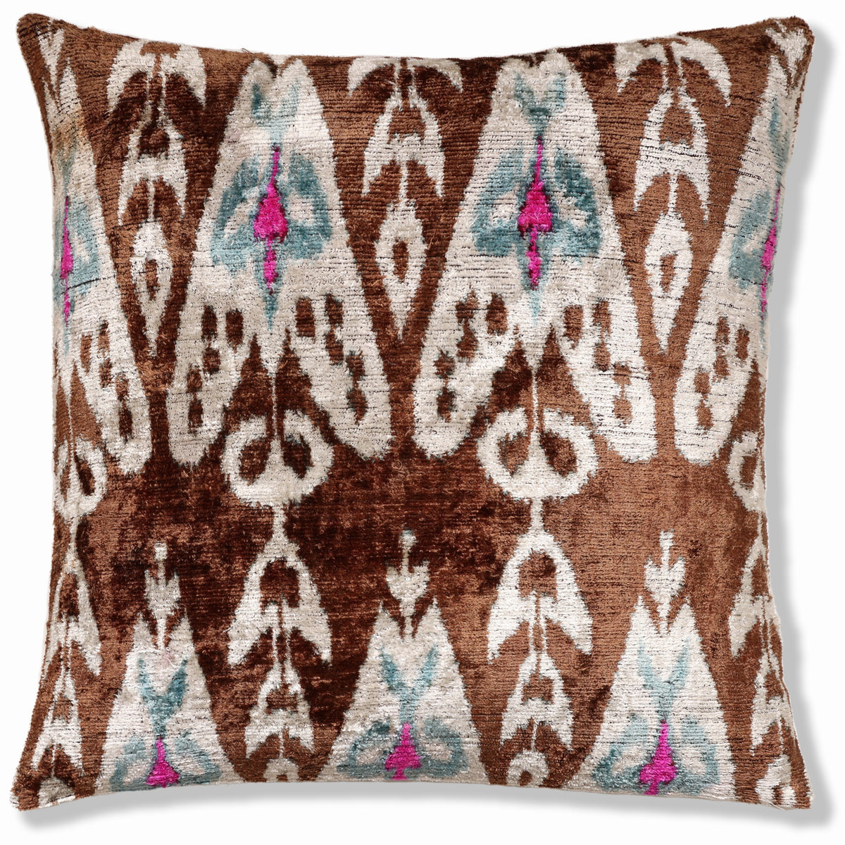 Earth & Sky Ikat Velvet Throw Pillow 20x20 | Handmade Designer Accent Cushion