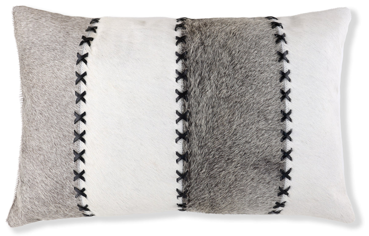 Luxury Genuine Cowhide Leather Throw Pillow with Hand-Laced Stitching 16x24 | Handmade Designer Lumbar Cushion