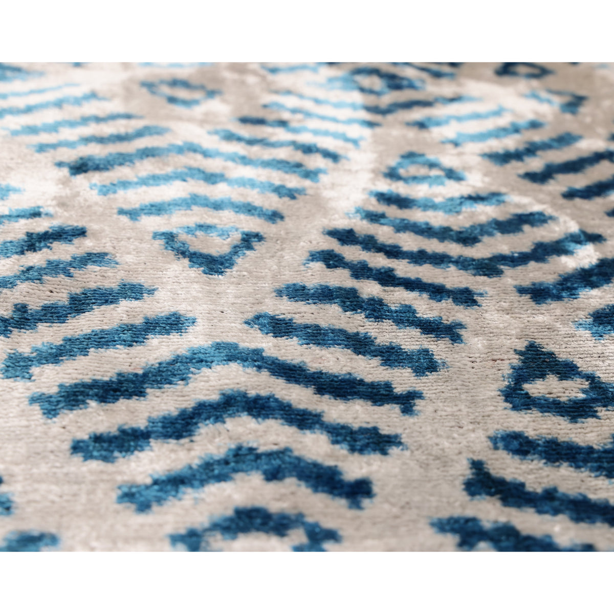 Handmade Blue Ikat Silk Velvet Pillow 20x20 | Designer Accent Cushion