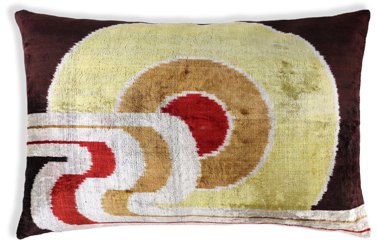 Retro Circle Silk Velvet Pillow 16x24 – Gold, Red & Maroon Luxe