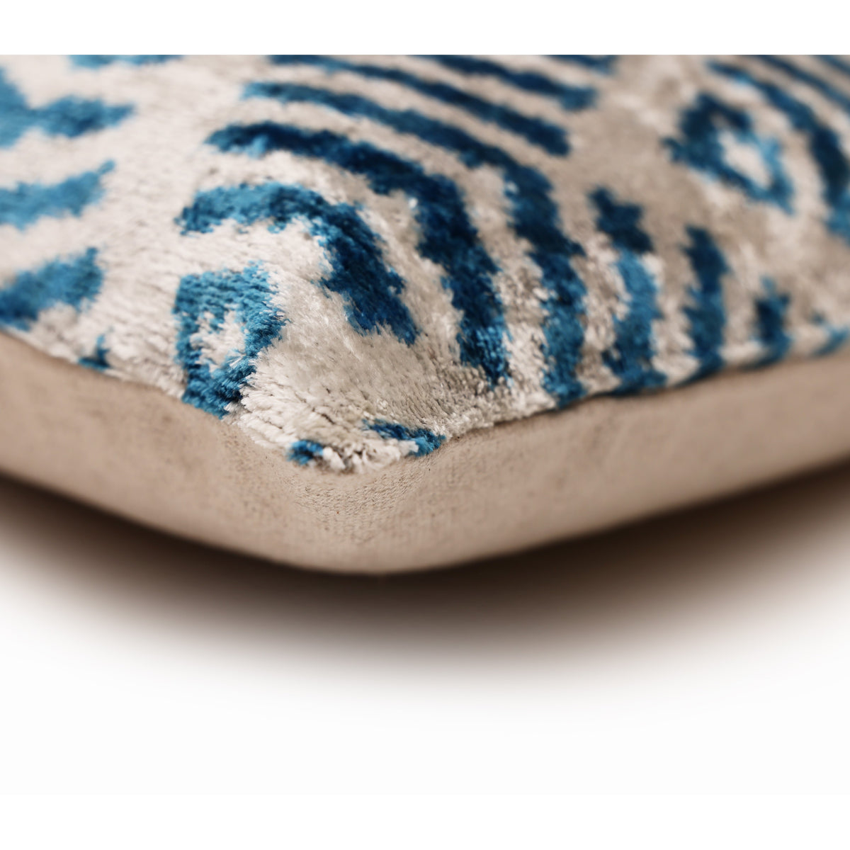 Handmade Blue Ikat Silk Velvet Pillow 20x20 | Designer Accent Cushion