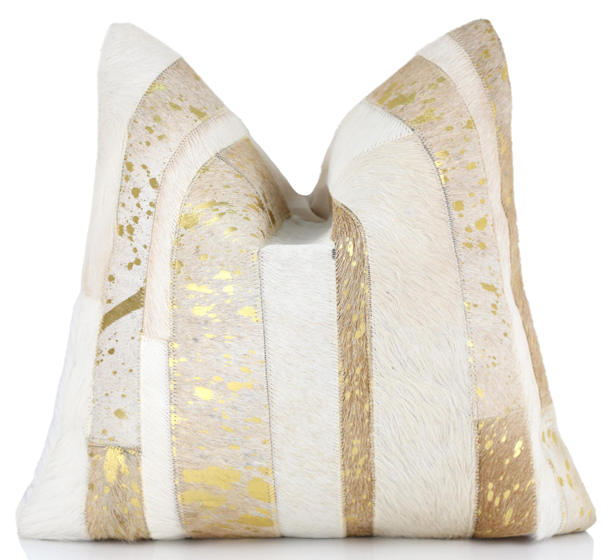 Luxury Gold Metallic Genuine Hair-On Cowhide Pillow 18x18 | Handmade