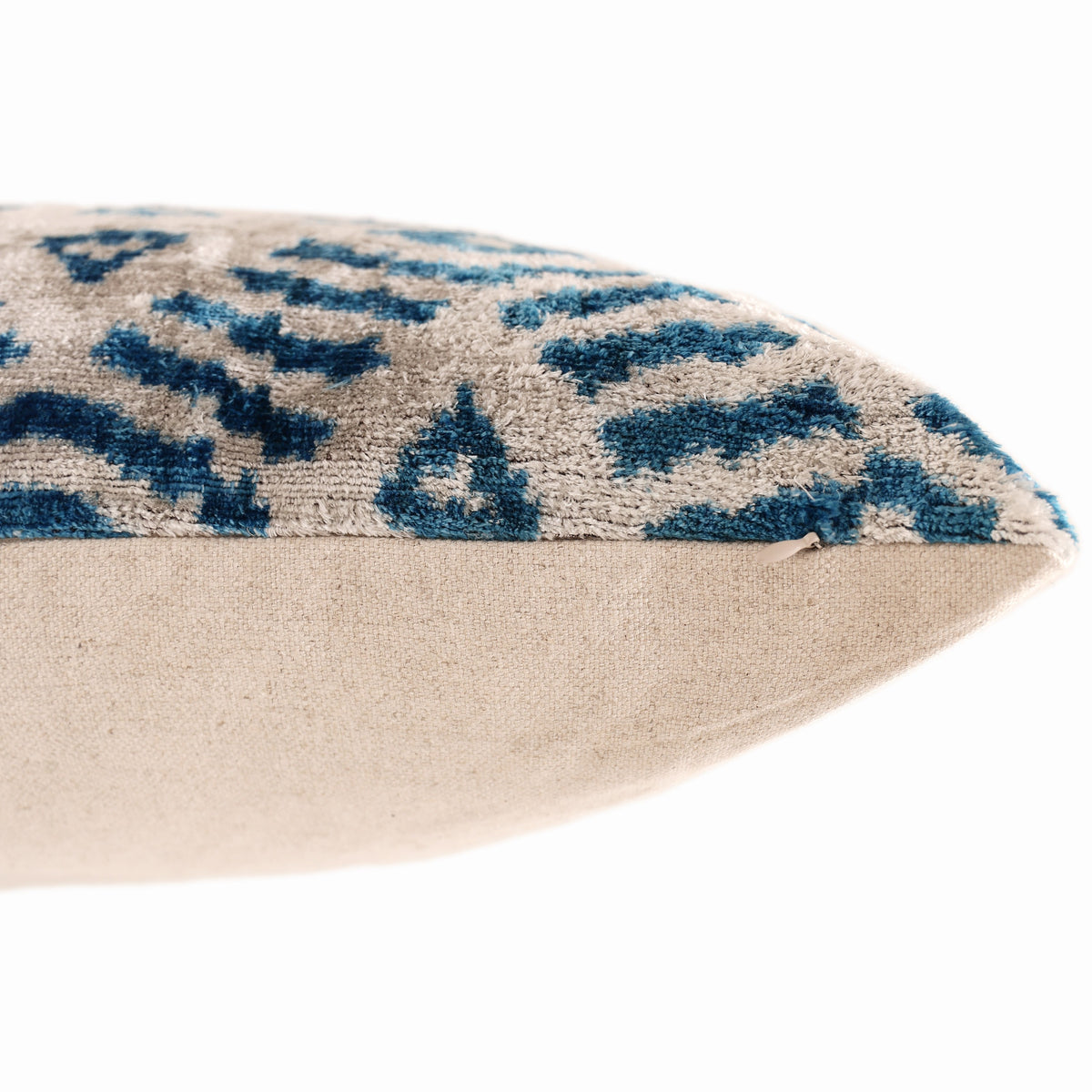 Handmade Blue Ikat Silk Velvet Pillow 20x20 | Designer Accent Cushion