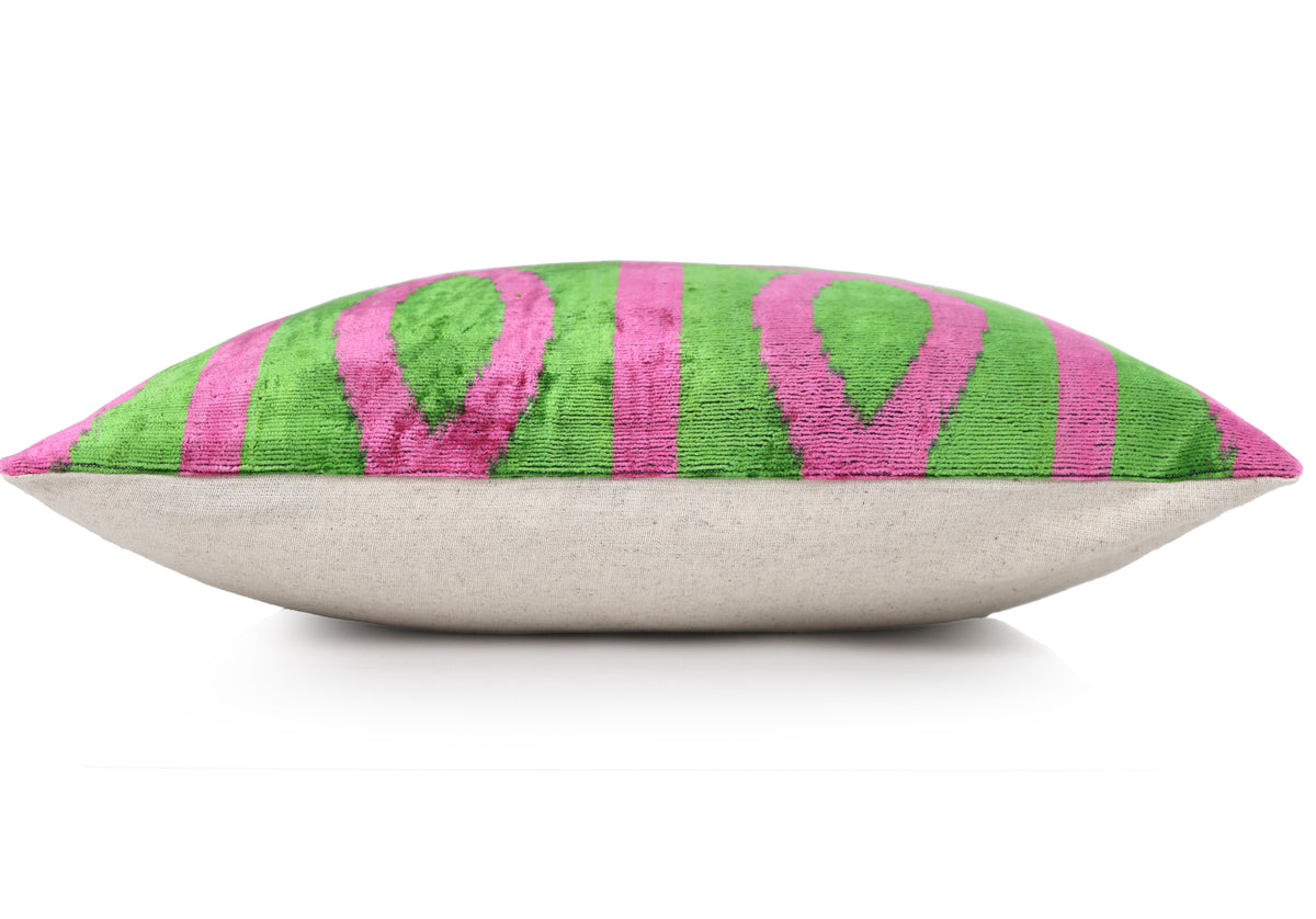 Handmade 16x16 Velvet Pillow – Pink & Green Geometric Design