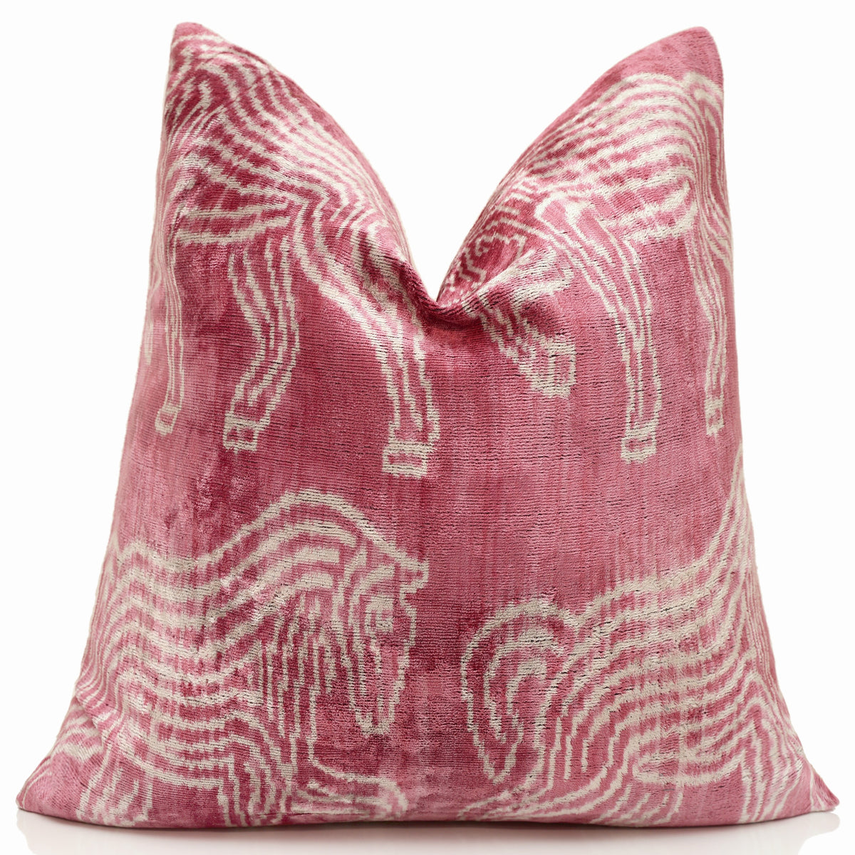 Pink Zebra Silk Velvet Pillow 20x20 | Handmade Designer Accent Cushion