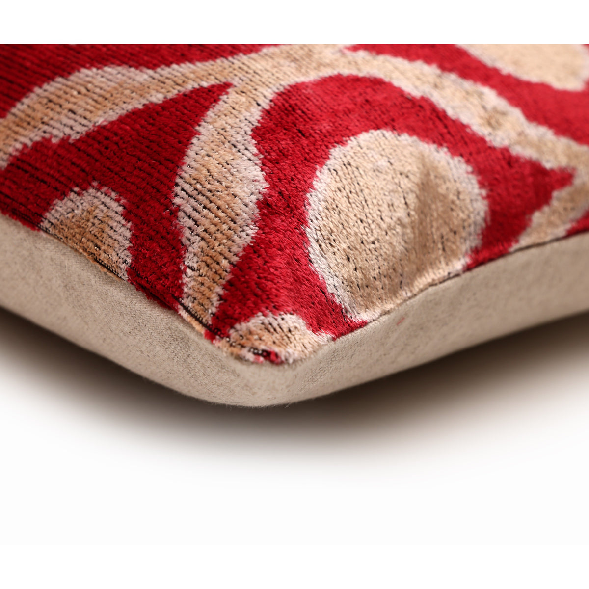 Red Geometric Silk Velvet Pillow 20x20 | Handmade Designer Accent Cushion