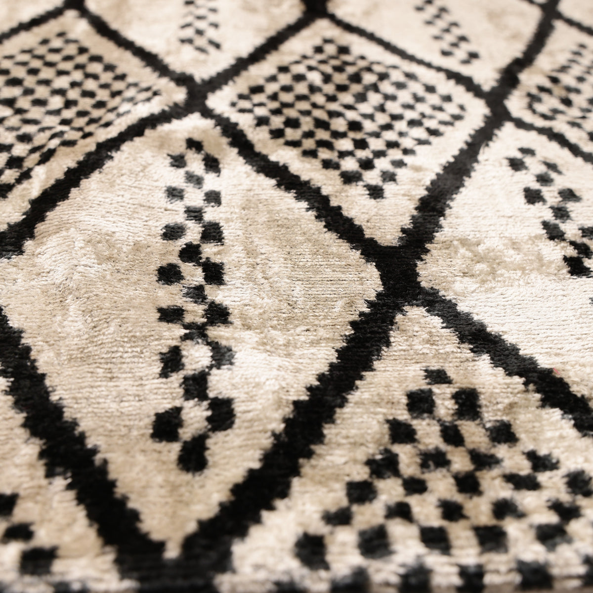 Black & Ivory Geometric Silk Velvet Pillow 20x20 | Handmade Designer Cushion