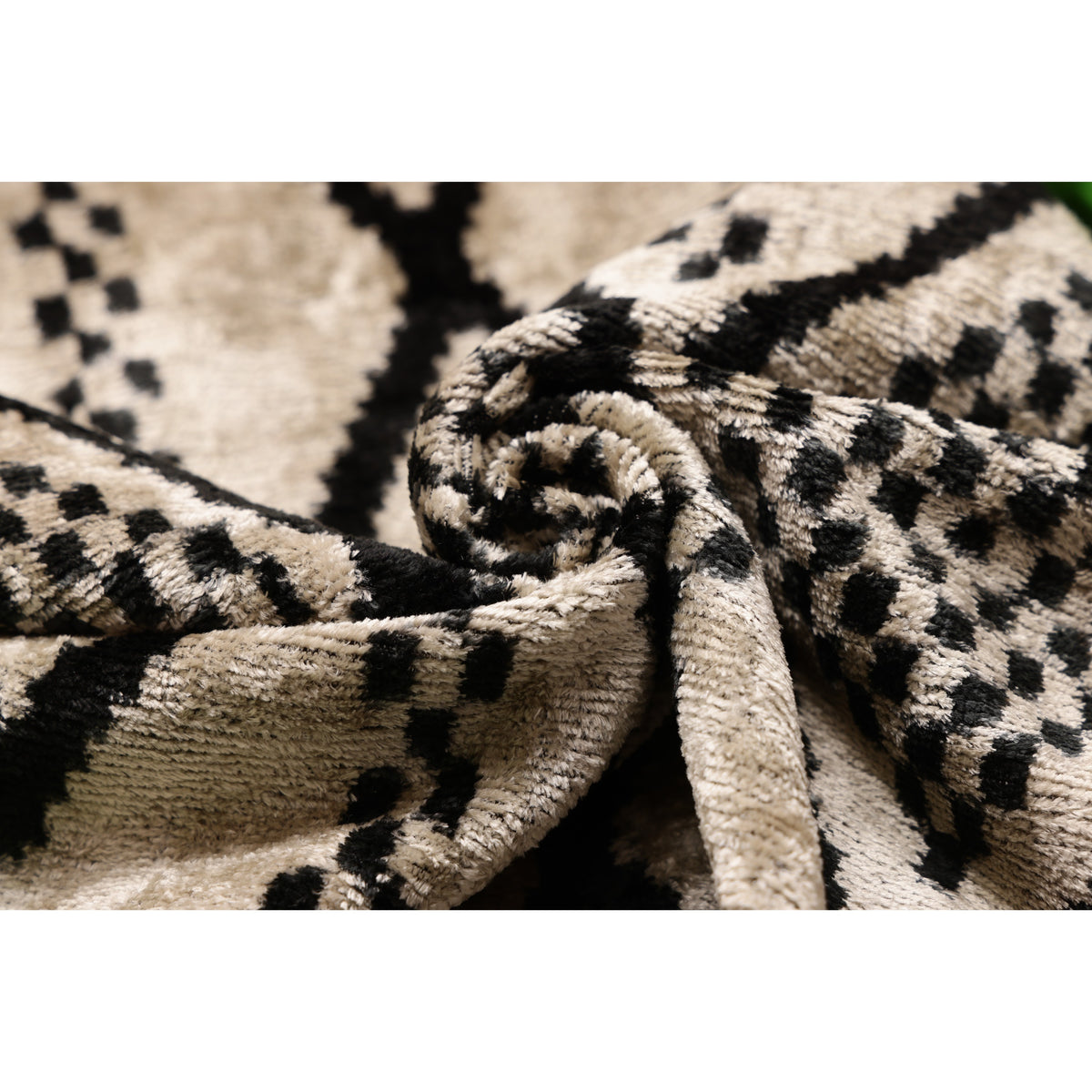 Black & Ivory Geometric Silk Velvet Pillow 20x20 | Handmade Designer Cushion