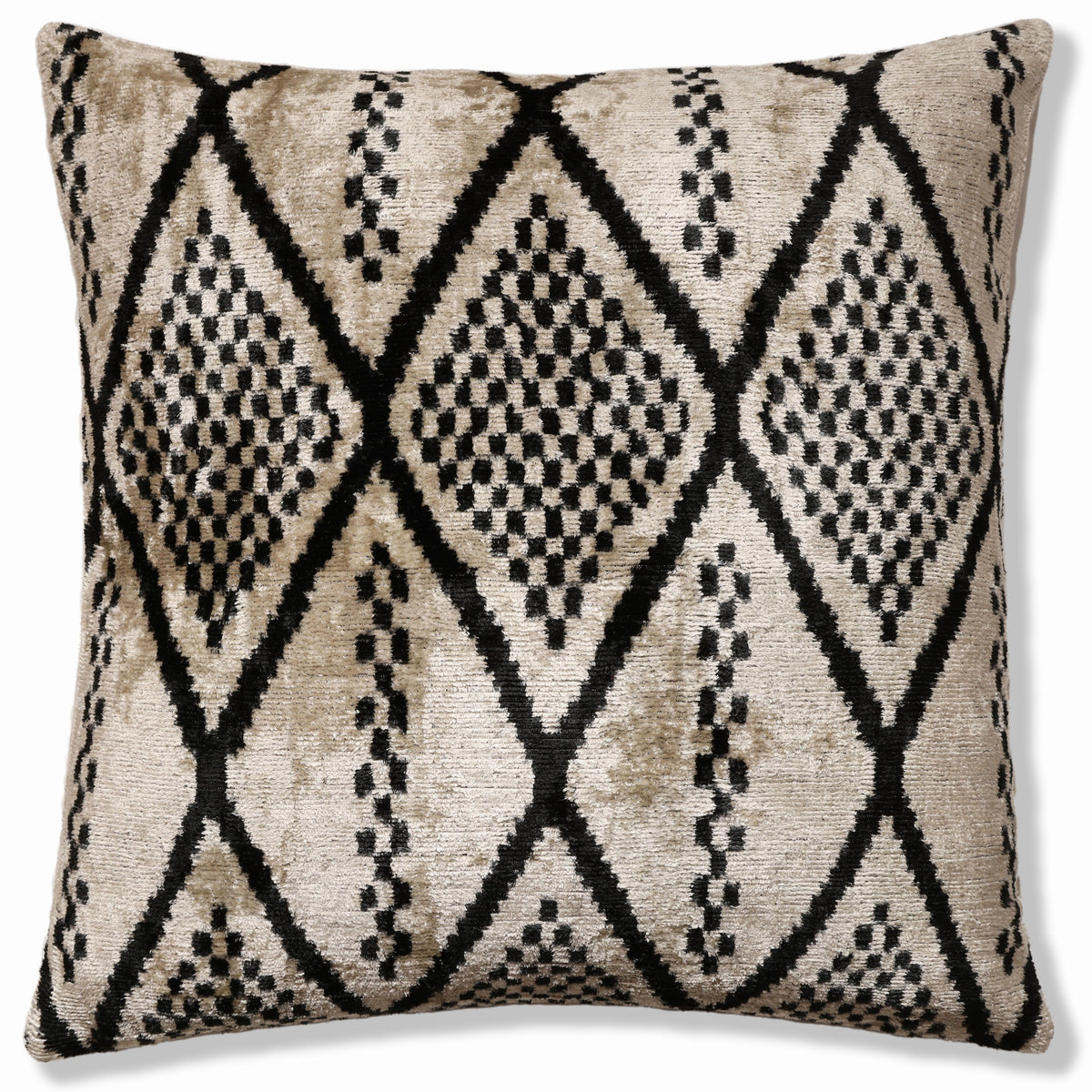 Black & Ivory Geometric Silk Velvet Pillow 20x20 | Handmade Designer Cushion