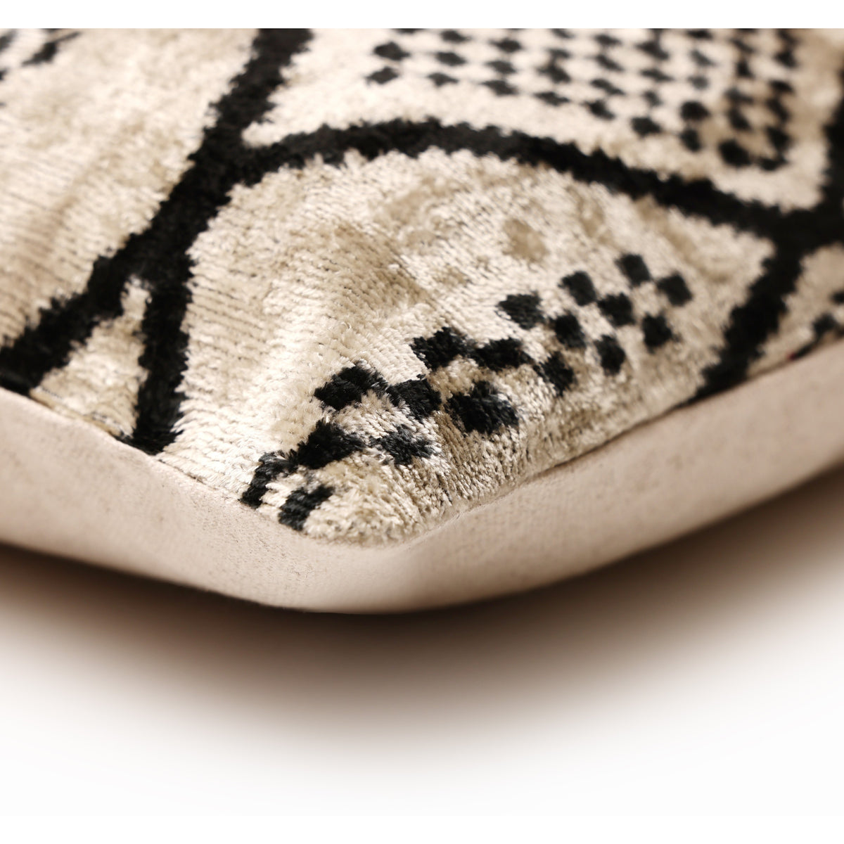 Black & Ivory Geometric Silk Velvet Pillow 20x20 | Handmade Designer Cushion