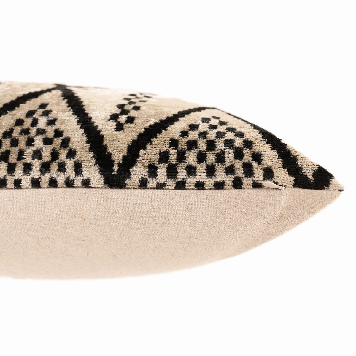 Black & Ivory Geometric Silk Velvet Pillow 20x20 | Handmade Designer Cushion