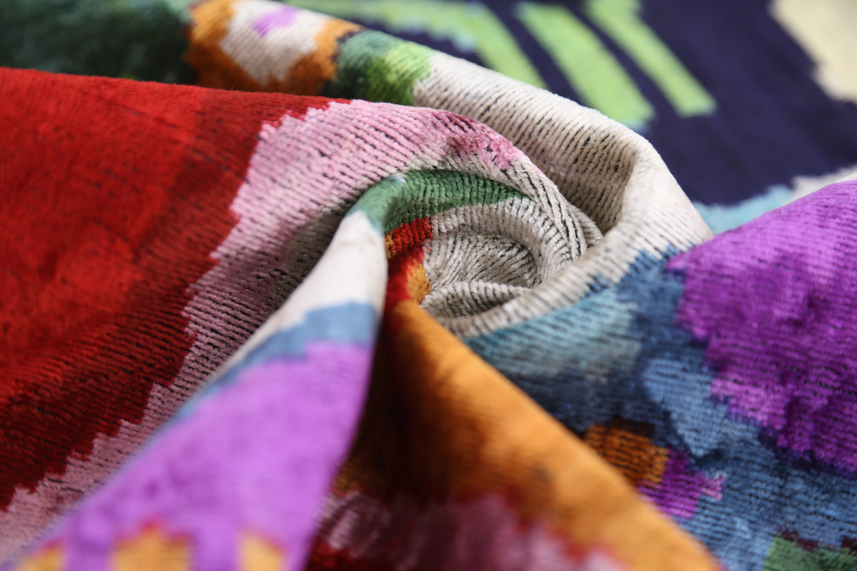 Abstract Velvet Pillow 16x24 – Multicolor Ikat, Handcrafted Luxury