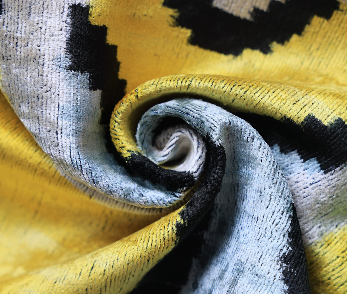 Yellow Abstract Ikat Velvet Lumbar Pillow 16x24 | Handmade Luxury Accent