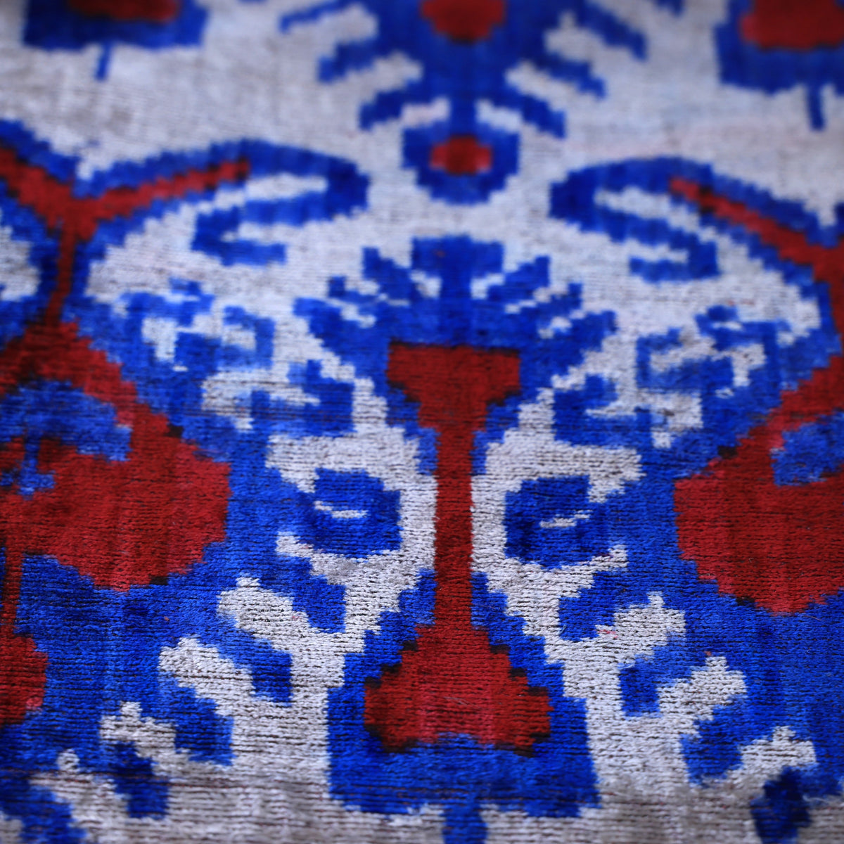 Blue Red Ikat Velvet Lumbar Pillow 16x24 | Handmade Luxury Accent
