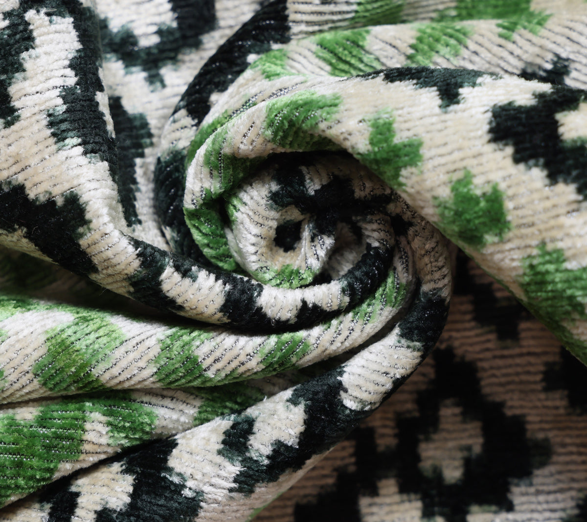 Hand-Knotted Silk Velvet Ikat Lumbar Pillow - 16x24 Moss & Forest Green