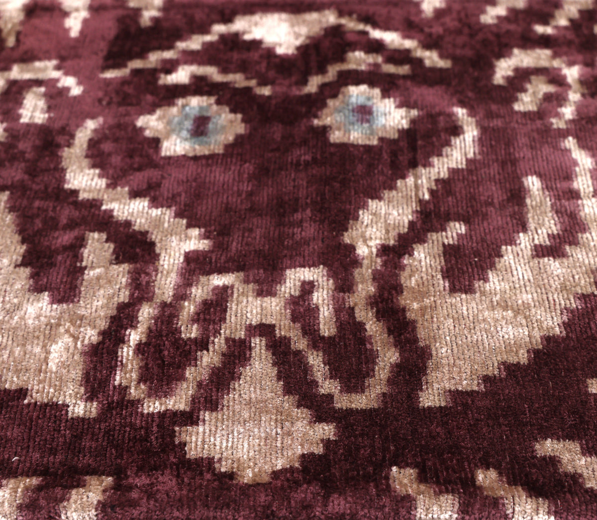 Hand-Knotted Silk Velvet Ikat Lumbar Pillow - 16x24 Plum & Champagne