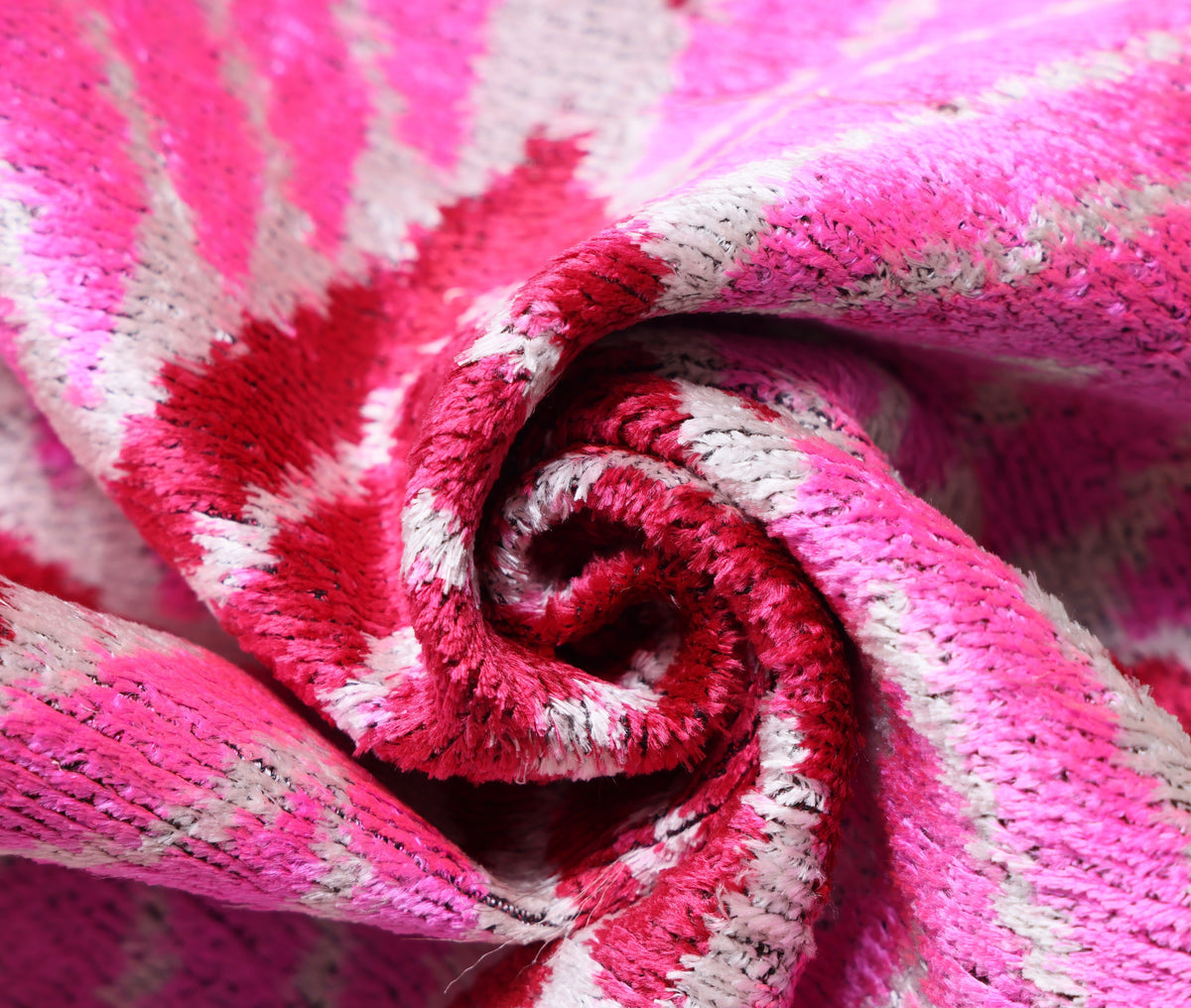 Hand-Knotted Silk Velvet Ikat Lumbar Pillow - 16x24 Fuchsia & Raspberry