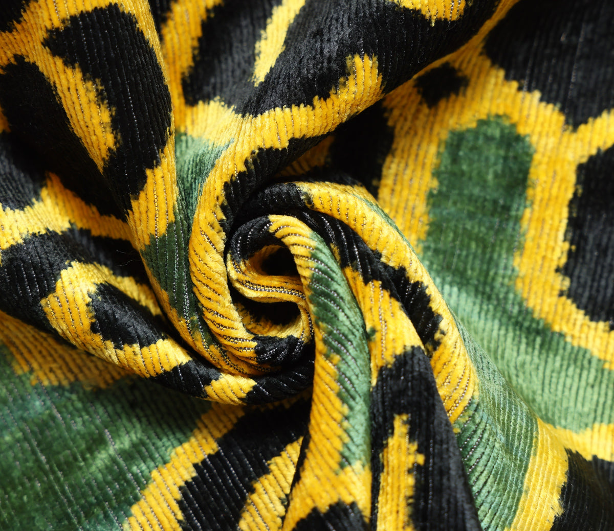 Hand-Knotted Silk Velvet Ikat Lumbar Pillow - 16x24 Gold & Forest Green