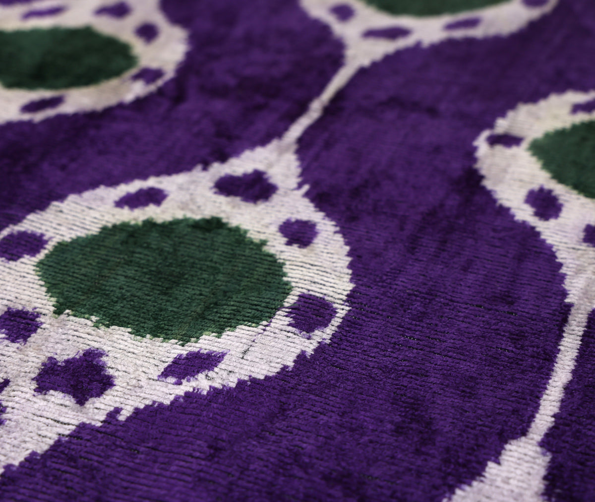 Hand-Knotted Silk Velvet Ikat Lumbar Pillow - 16x24 Royal Purple & Forest Green