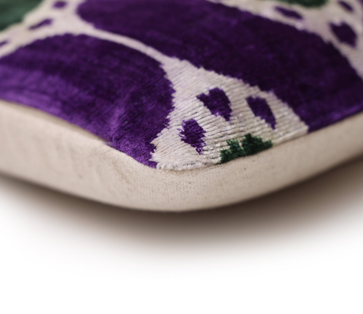 Hand-Knotted Silk Velvet Ikat Lumbar Pillow - 16x24 Royal Purple & Forest Green