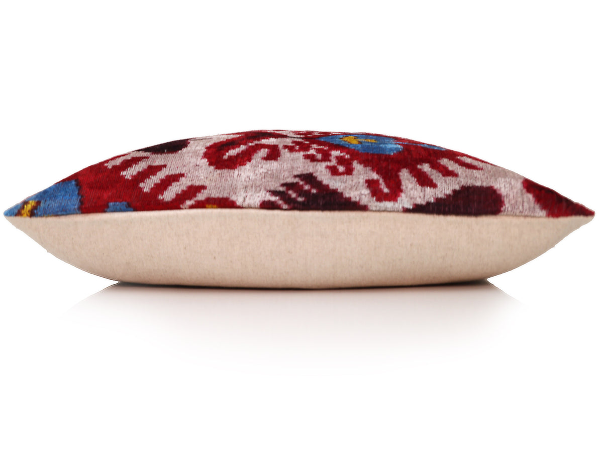 Hand-Knotted Silk Velvet Ikat Lumbar Pillow - 16x24 Ruby & Azure Multi
