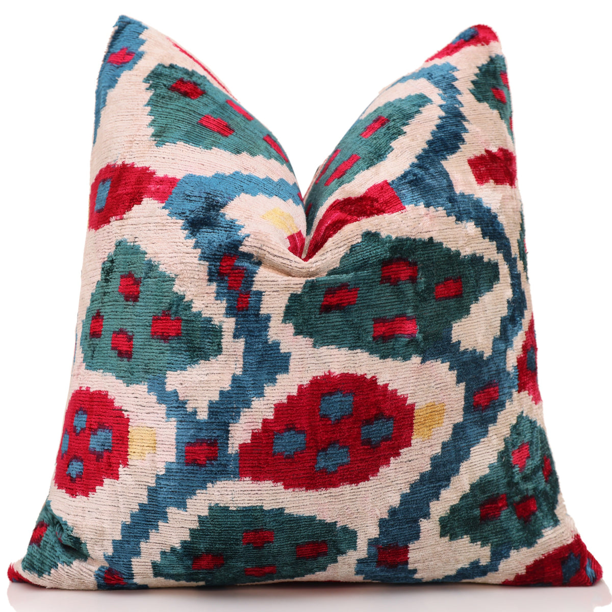 Multicolor Ikat Silk Velvet Pillow 20x20 | Handmade Luxury Designer Cushion