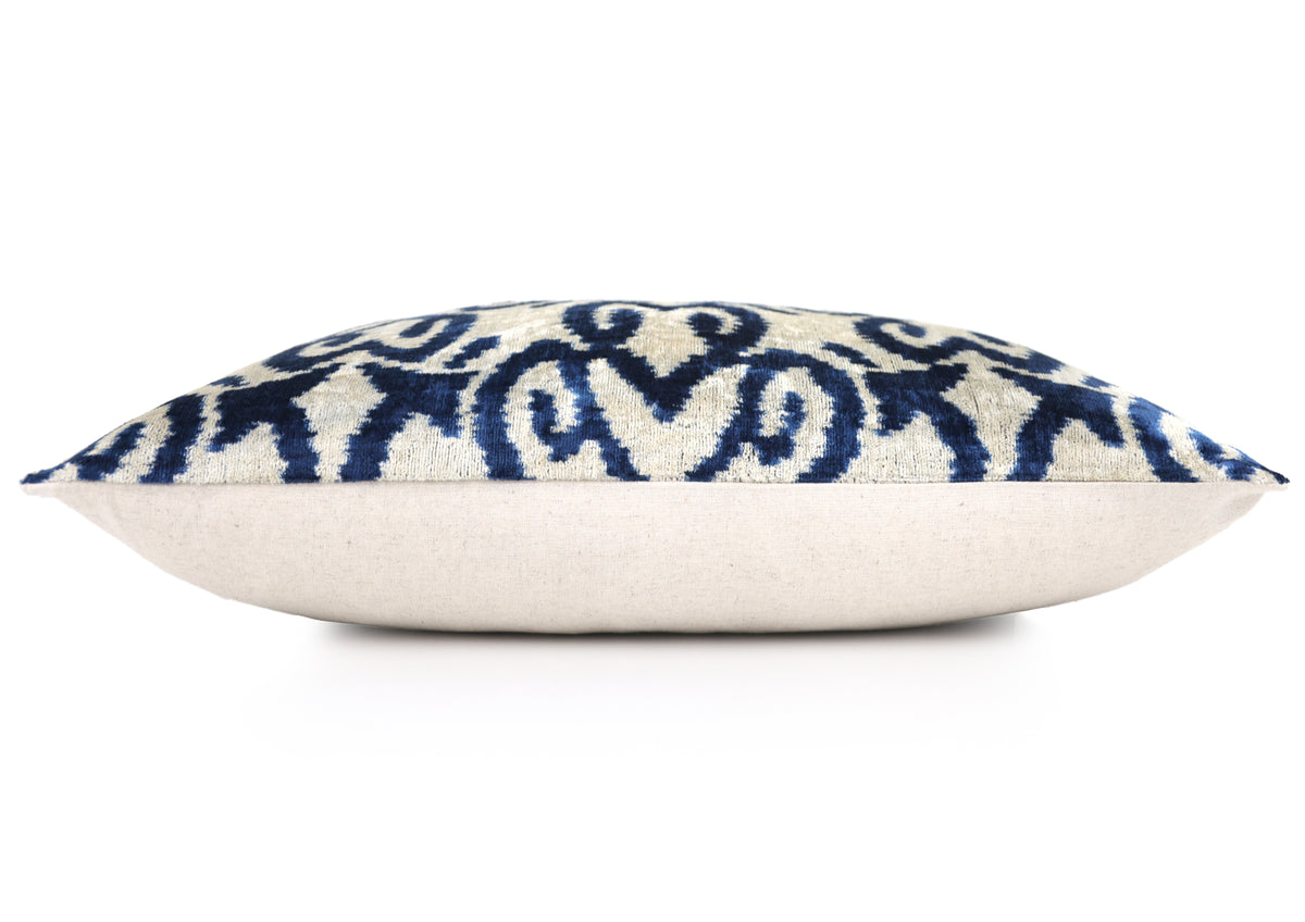 Handmade Navy Ikat Velvet Pillow – 16x24" Silk Accent Cushion
