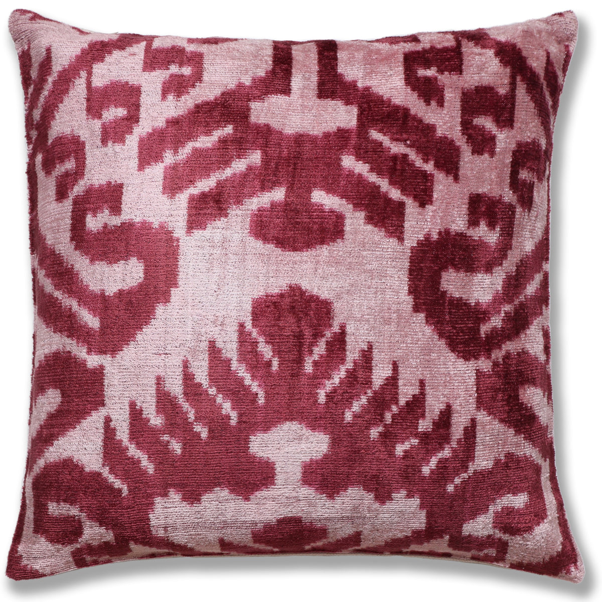 Blush Pink & Rose Ikat Velvet Throw Pillow 16x16 | Soft Classic Luxury