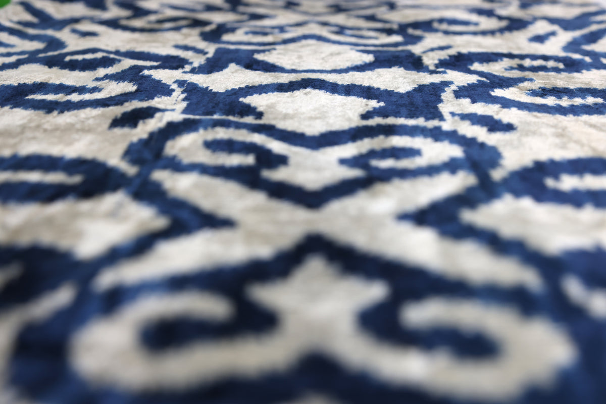 Handmade Navy Ikat Velvet Pillow – 16x24" Silk Accent Cushion
