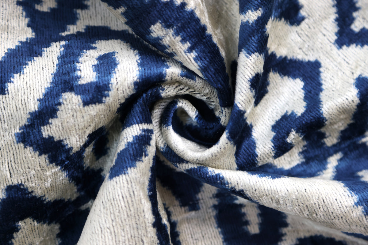Handmade Navy Ikat Velvet Pillow – 16x24" Silk Accent Cushion
