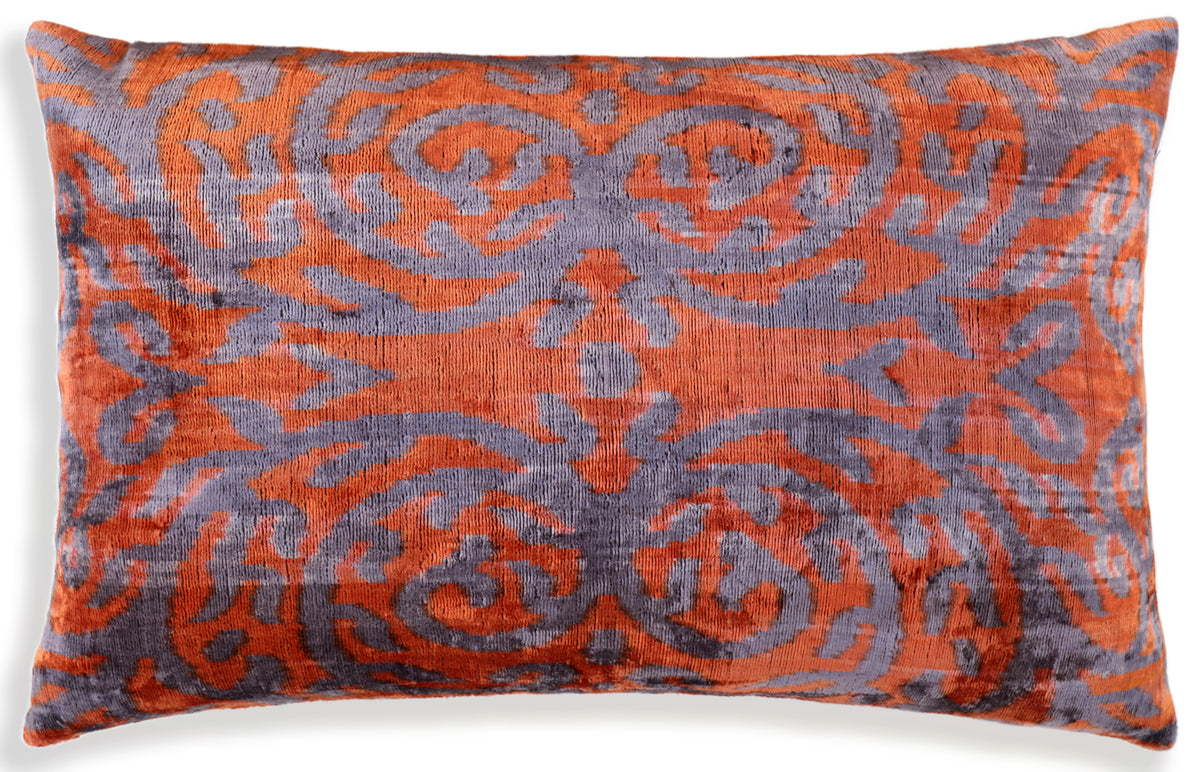 Burnt Orange & Lavender Damask Velvet Pillow – Handmade 16x24