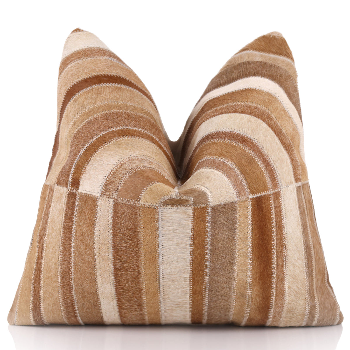 Handmade Cowhide Leather Patchwork Pillow 18x18 Inch | Real Hair-On Hide with Linen Back