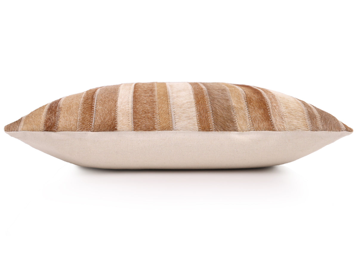Handmade Cowhide Leather Patchwork Pillow 18x18 Inch | Real Hair-On Hide with Linen Back