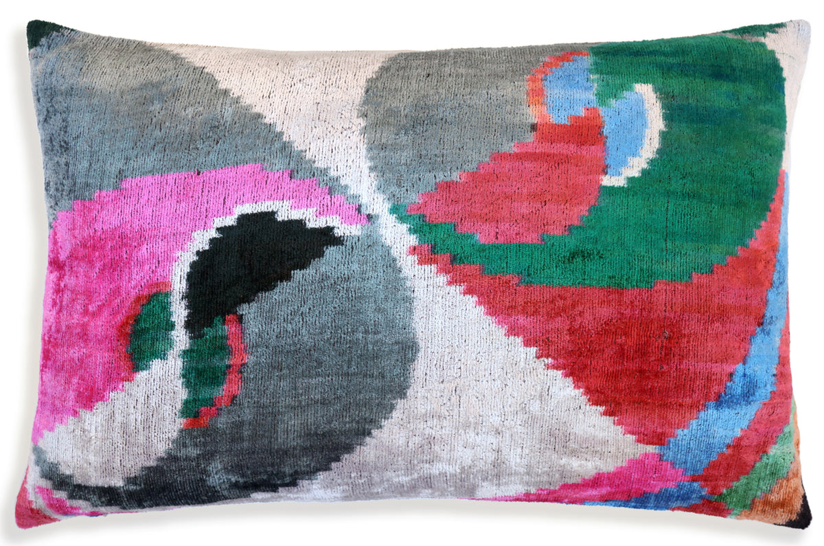Abstract Multicolor Silk Velvet Pillow – Handmade 16x24 Inch