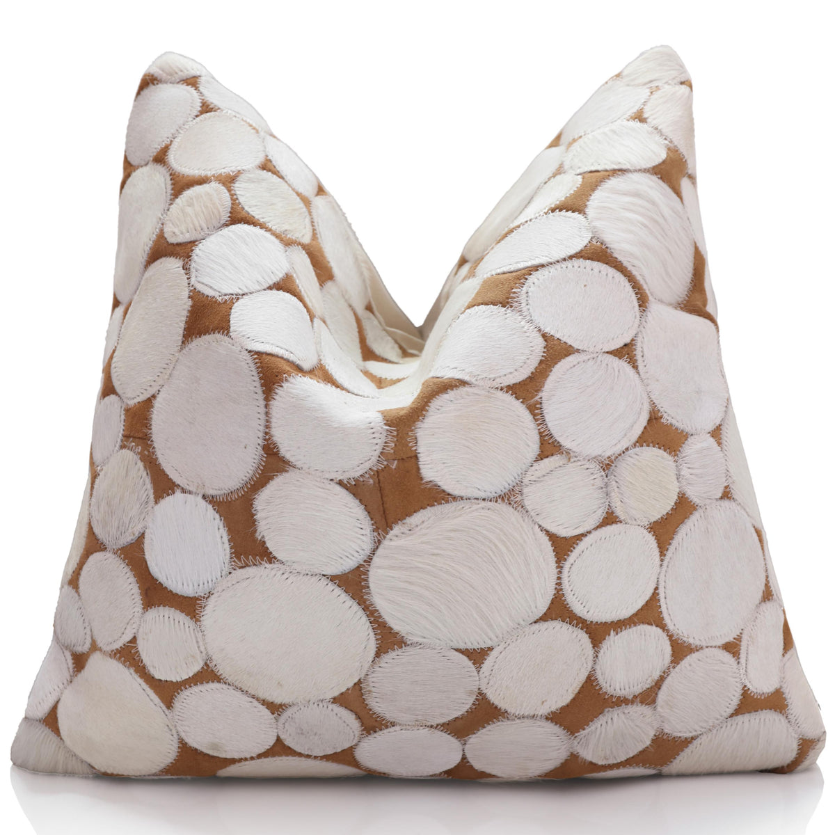 Luxury Ivory Pebble Genuine Cowhide Pillow 18x18 | Handmade Designer Leather Cushion