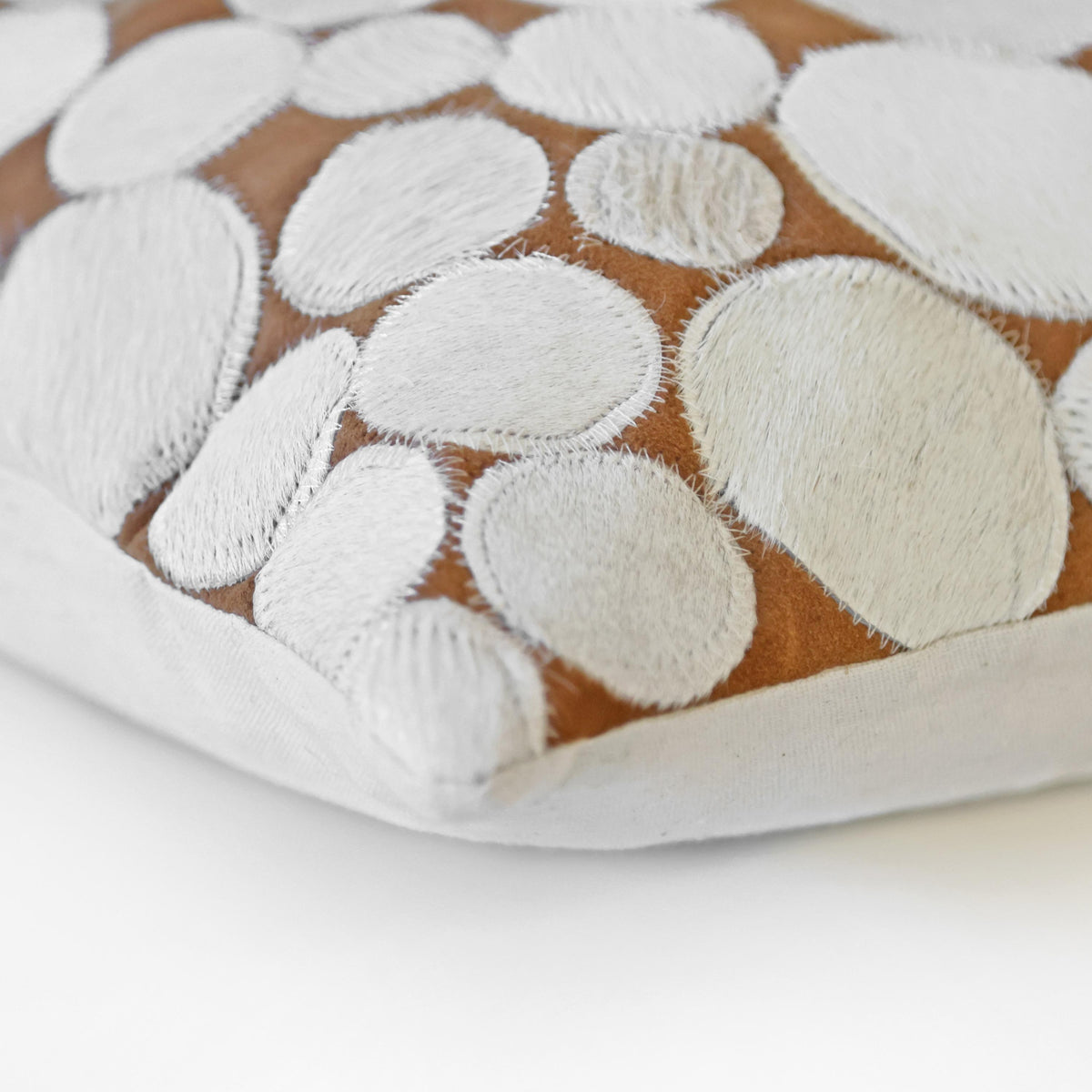 Luxury Ivory Pebble Genuine Cowhide Pillow 18x18 | Handmade Designer Leather Cushion