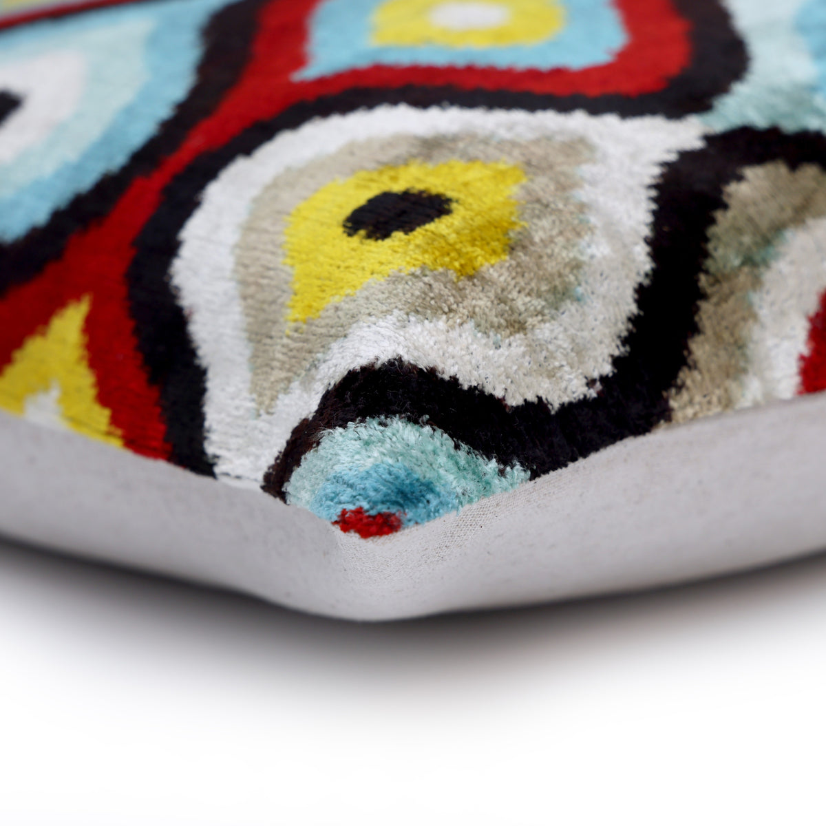 Multicolor Ikat Silk Velvet Lumbar Pillow 16x24 | Handmade Designer Accent