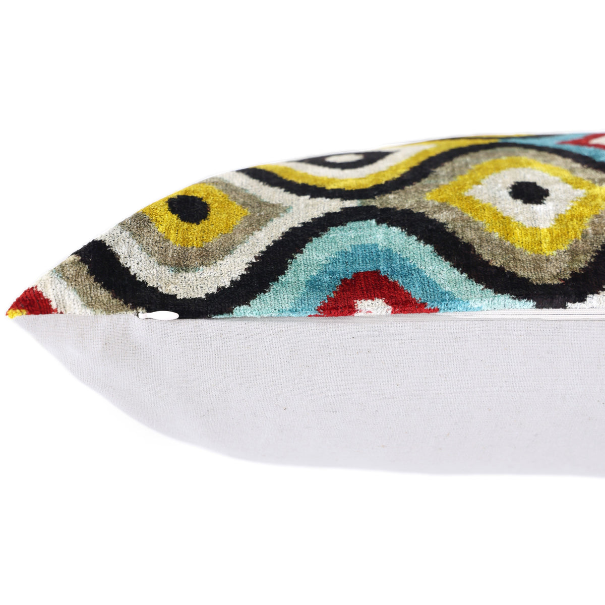Multicolor Ikat Silk Velvet Lumbar Pillow 16x24 | Handmade Designer Accent
