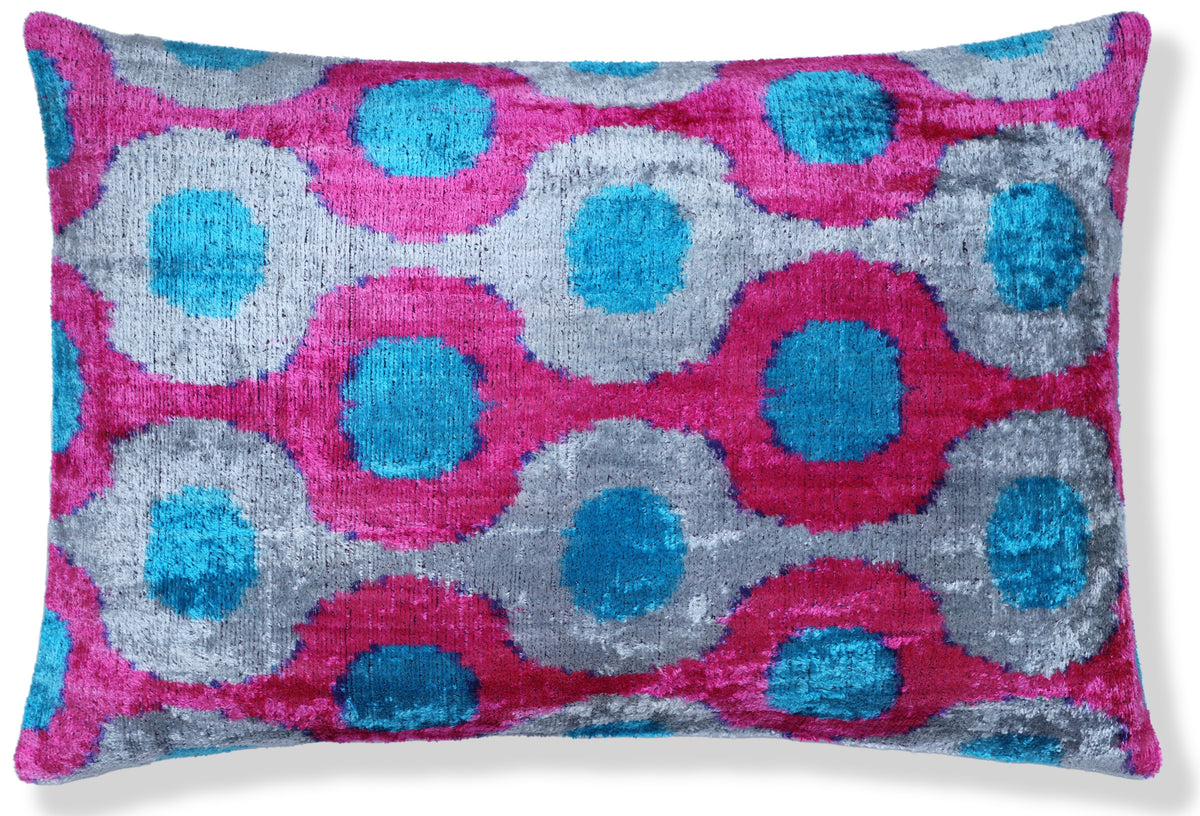 Pink Silk Velvet Lumbar Pillow 16x24 | Handmade Ikat Designer Accent