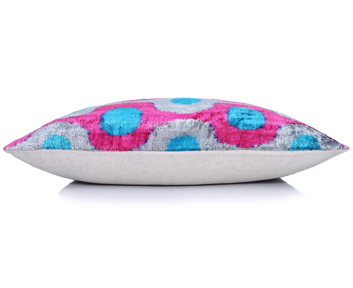 Pink Silk Velvet Lumbar Pillow 16x24 | Handmade Ikat Designer Accent
