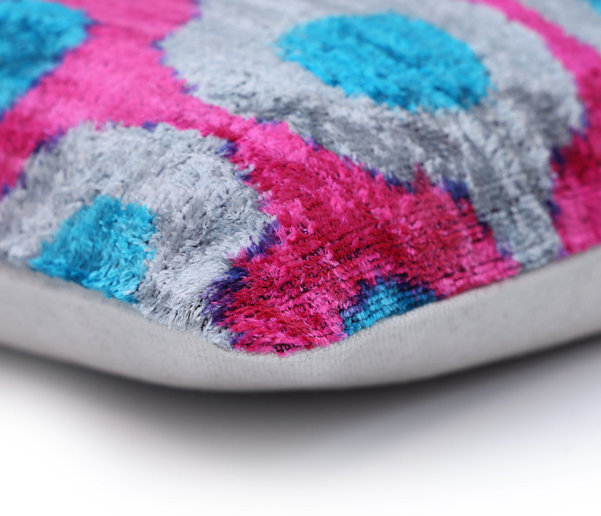 Pink Silk Velvet Lumbar Pillow 16x24 | Handmade Ikat Designer Accent